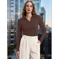 thumbnail image 4 of Womens Shirts Long Sleeve Business Casual Tops Collared V Neck Ribbed Knit Sweater Slim Fit Blouses Coffee Color XXL, 4 of 7
