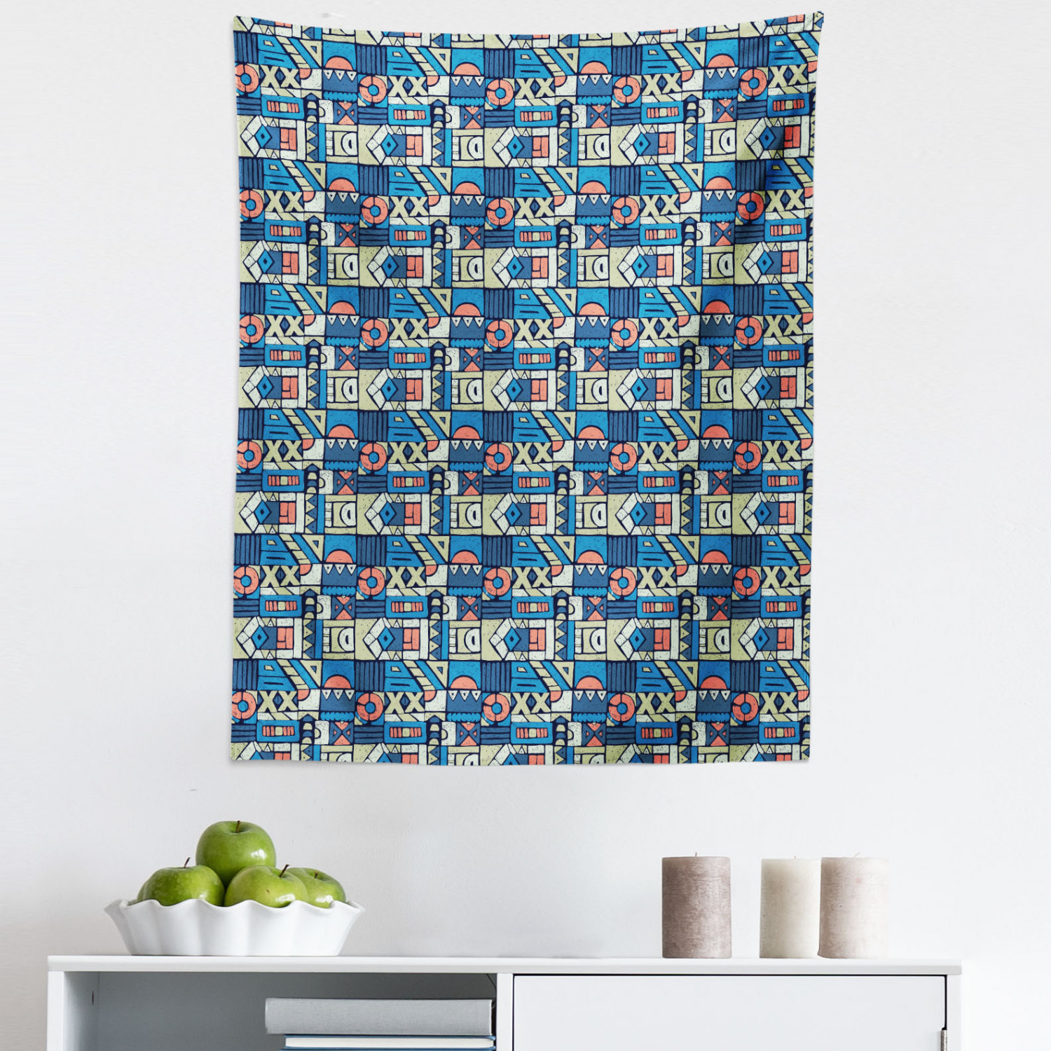 Multicultural Tapistry Ethnic Tapestry, Print with Folk Traditional Motifs Hand Drawn Style ...