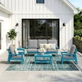 thumbnail image 5 of CIOKEA HDPS 7-piece Outdoor Sectional Sofa Set, Patio Furniture Set , All Weather Outdoor Conversation Set for Deck, Lawn, Blue Frame with 4.5IN Gray Cushion, 5 of 9