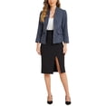 thumbnail image 2 of INSPIRE CHIC Women's Plaid Tweed Blazer Long Sleeve Open Front Work Office Jackets S Dark Blue, 2 of 6