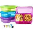 thumbnail image 1 of wqlpp-4 Pack Plastic Snack Containers for Kids Bento Boxs with 2 Compartments Travel Snack Container Fruits/Candies/Sandwiches Food Storage Containers with Fork,Dishwasher Safe (Colorful), 1 of 4