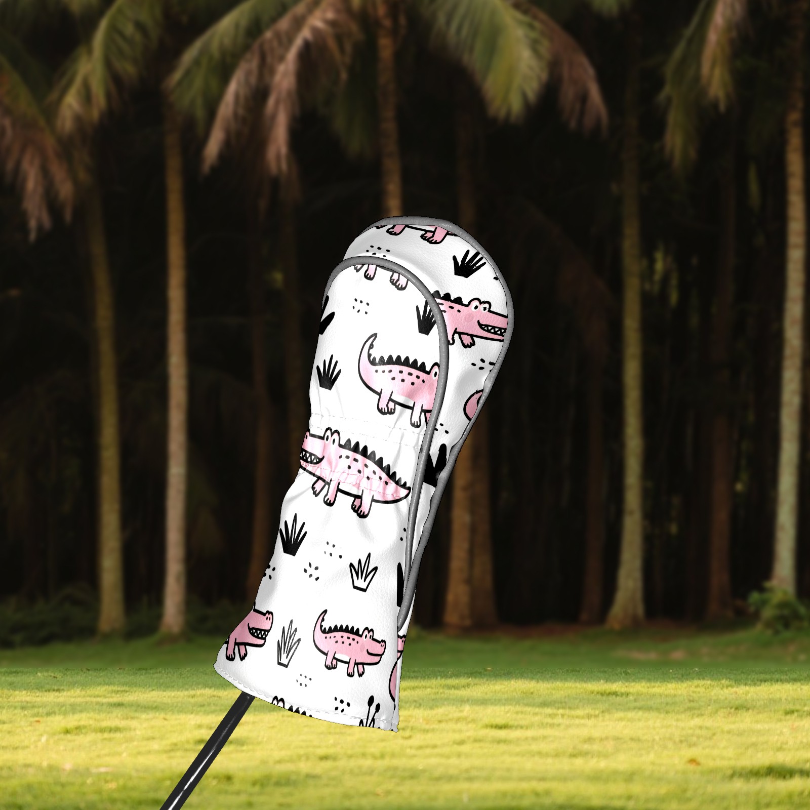 Golf Club Covers, Pink CrocodilePlant Premium PU Leather Driver Hybrid Putter Head Covers with Velvet Lining, Waterproof Golf Gifts for Men Women