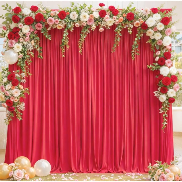 Cortinas de fondo PARTISKY, color rojo, 2 paneles, 2,4 x 3 m, poliéster