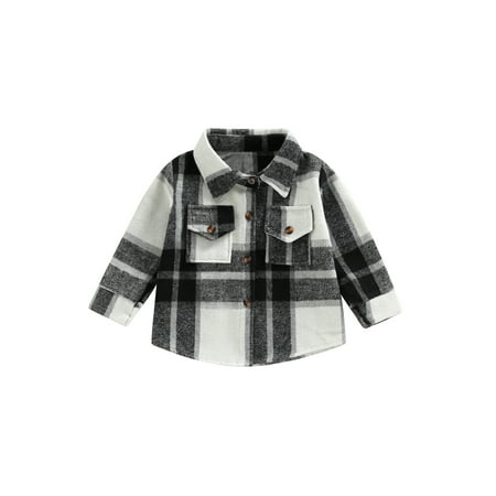 

Pudcoco Kid Plaid Shirt Jacket Lapel Long Sleeve Button Up Cardigan Jacket Coats