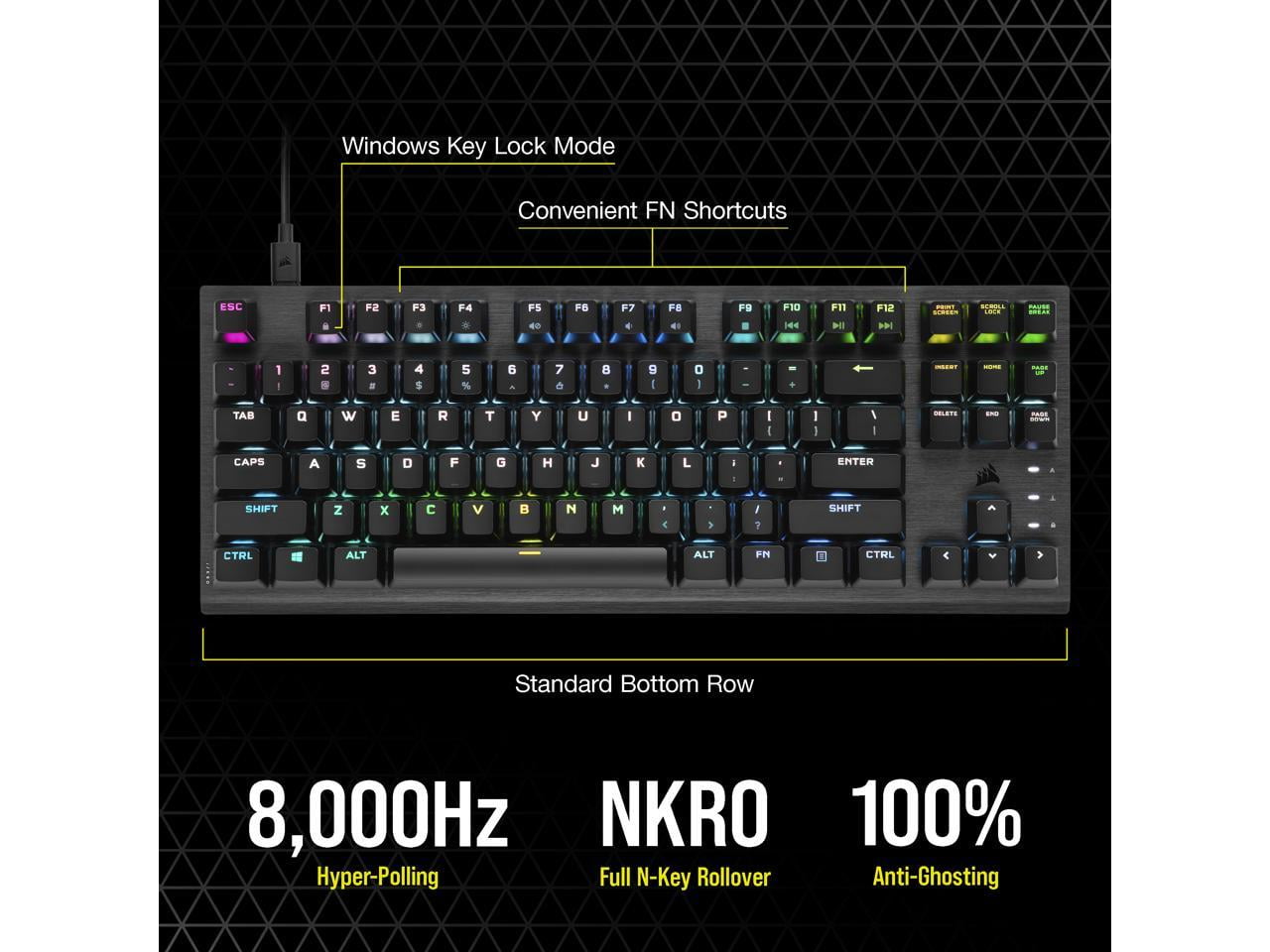 Open Box Corsair K60 PRO TKL Wired Optical-Mechanical OPX Linear Switch Gaming Keyboard with 8000Hz Polling Rate - Black