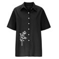 thumbnail image 2 of Gibobby Camisetas Mujer Manga Corta Algodón Casual Suelto Personalidad Impreso Solapa Botón Manga Corta(Negro,M), 2 of 4