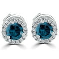 thumbnail image 5 of Pompeii 1Ct Blue Diamond Halo Studs 10k White Gold Earrings (Blue,SI), 5 of 5