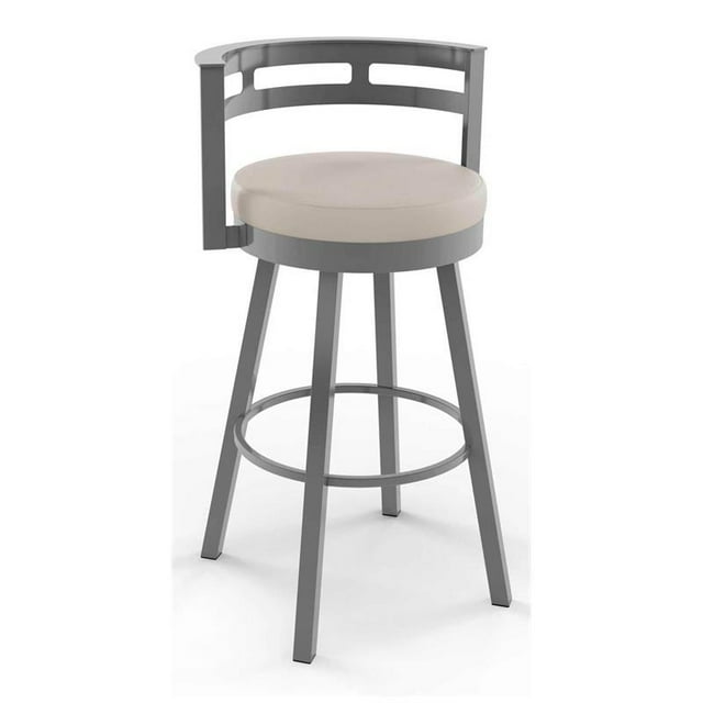 Amisco Render 30.63" Faux Leather Swivel Bar Stool in Cream/Glossy Gray