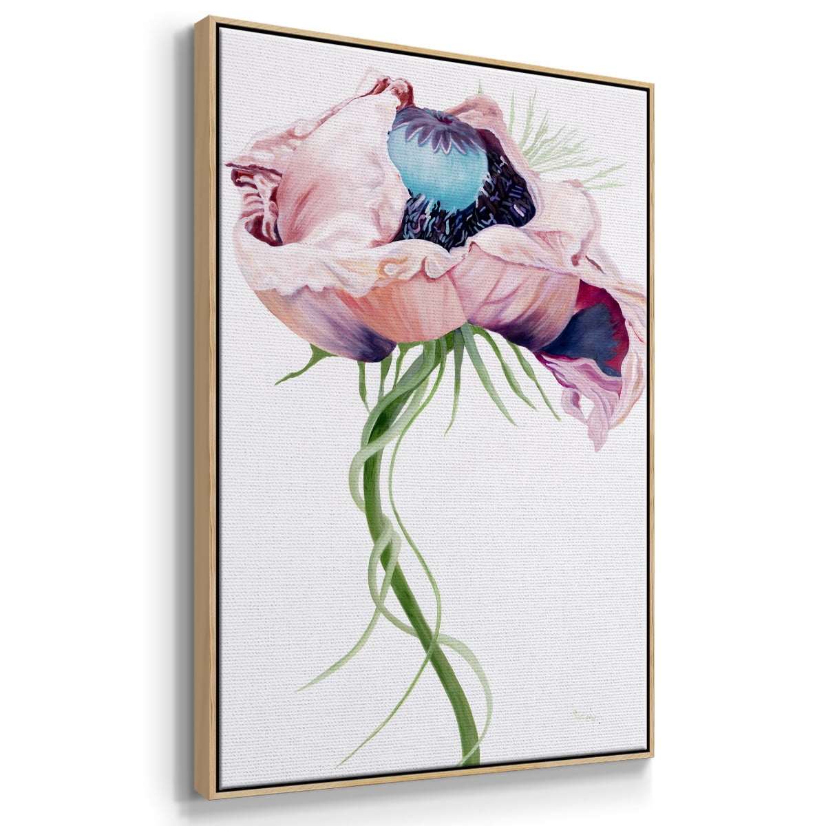 Paris Poppy II Framed Premium Gallery Wrapped Canvas - Ready to Hang - 27 x 41 - Natural Wood Floating Frame