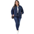 thumbnail image 3 of DARING DIVA Women's Plus Denim Long Sleeve Button Washed Jacket 4X Dark Blue, 3 of 6