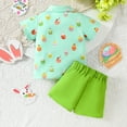 thumbnail image 4 of CUZIBR Toddler Boys Formal Outfits Short Sleeve Cartoon Easter Rabbit Prints Button Down Turndown Collar Shirt Blouse Tops Shorts Gentleman Fashionable Cozy 2 Piece Sets,Green,12-18 Months, 4 of 6