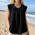 thumbnail image 2 of VBVC Women's Cotton-Linen Sleeveless Tank Top,Ladies Breathable Button Neck Blouse,Loose Fit Summer Pleated Shirt For Women,Black,S-3XL, 2 of 10