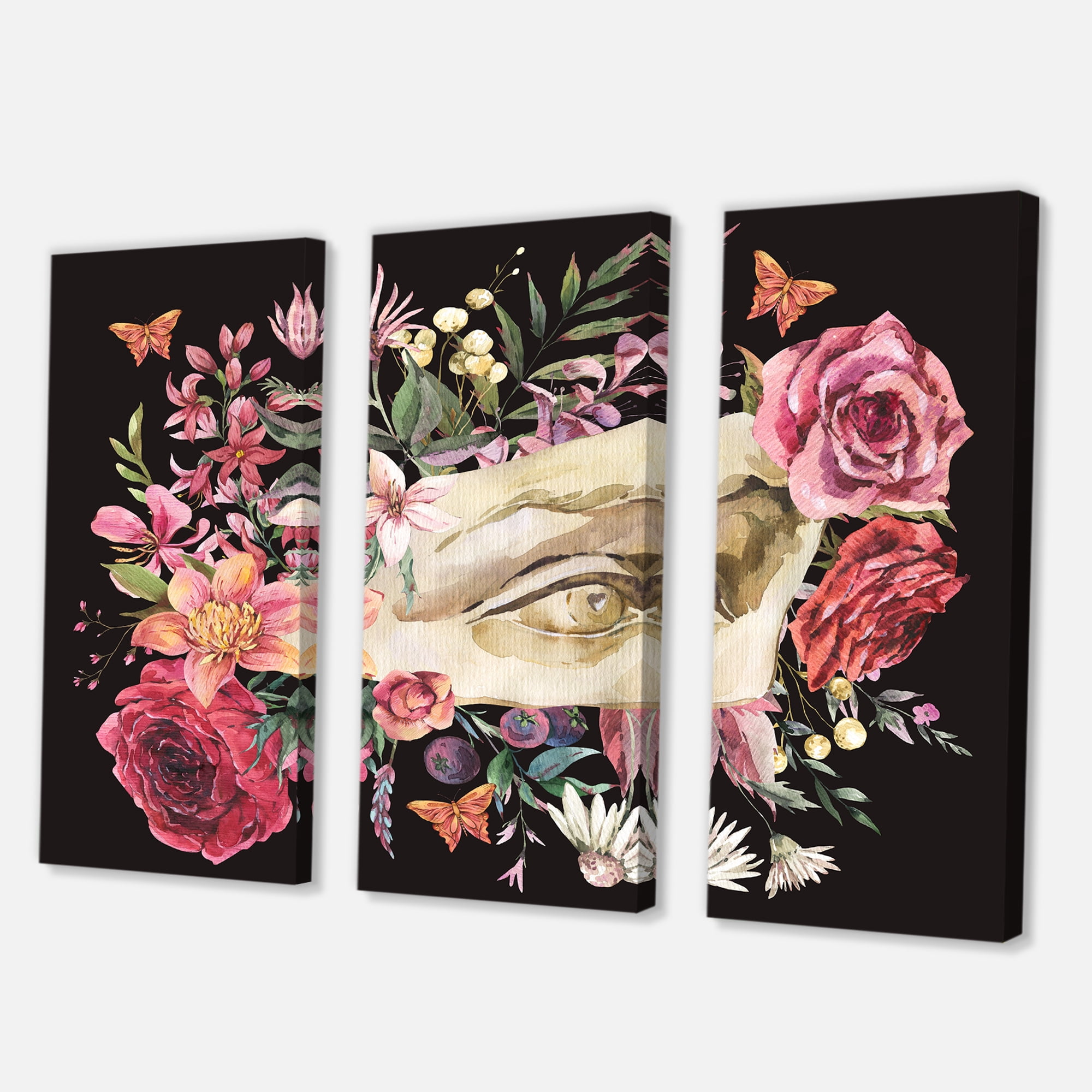 Designart ' Dried Wildflowers With Greek Sculpture David Eye ' Farmhouse Canvas Wall Art Print