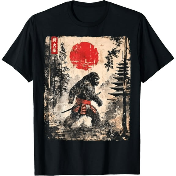 Samurai Bigfoot Japanese Vintage Graphic Ukiyo-e Art Funny T-Shirt