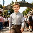 thumbnail image 2 of JAJAHO Dress Shirts For Boy Button Down Shirt Long Sleeve Striped Patchwork Stand Collar Blouses School Uniform Wear 2-14Y Stylish Tops, 2 of 4