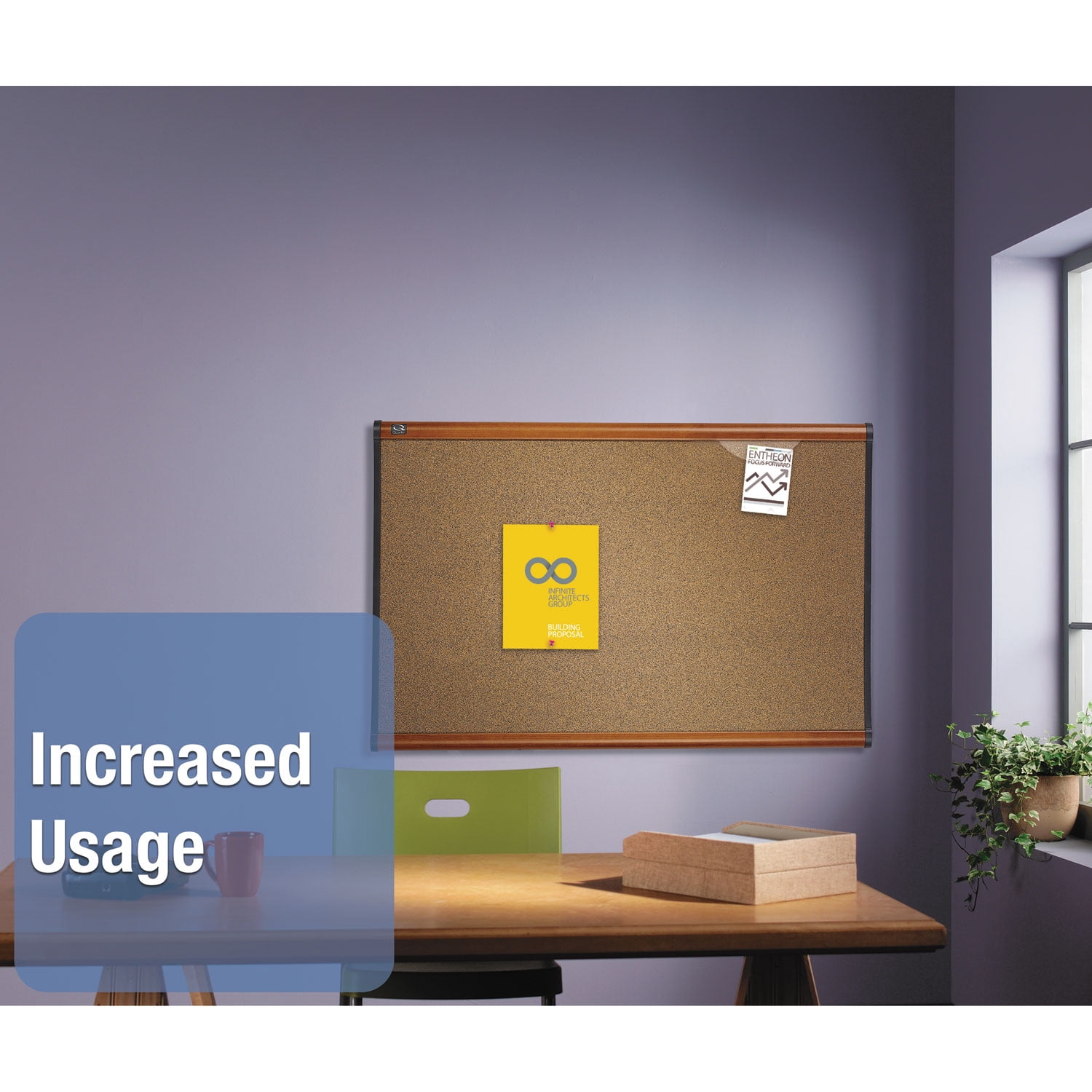 Quartet Prestige Bulletin Board, Brown Graphite-Blend Surface, 36" x 24", Cherry Wood Frame, Easy Installation