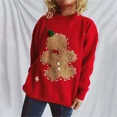 thumbnail image 5 of Suéter de punto navideño para mujer, jersey de cuello redondo de manga larga con bordado de hombre de jengibre, jerséis casuales de otoño e invierno, 5 of 5