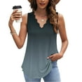 thumbnail image 2 of New summer arrivals Olyvenn Womens Tank Tops Elegant Lace V-Neck Sleeveless Curved Hem Vests Fashion Gradant Color Loose Tunic Top T-Shirts Gray XXL, 2 of 7