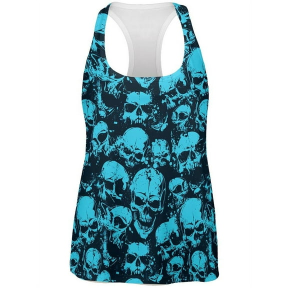 Blue Angry Skulls All Over Womens Racerback Tank Top - Large