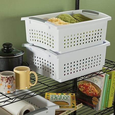Sterilite Large Stacking Storage Basket-17.125"X13"X15" White