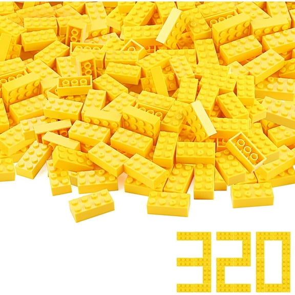 320 Pieces 2x4 Yellow Bricks Building Blocks Creative Play Set Classic Basic Parts Toy Accessories Combine with 3001 Major Brick Brands