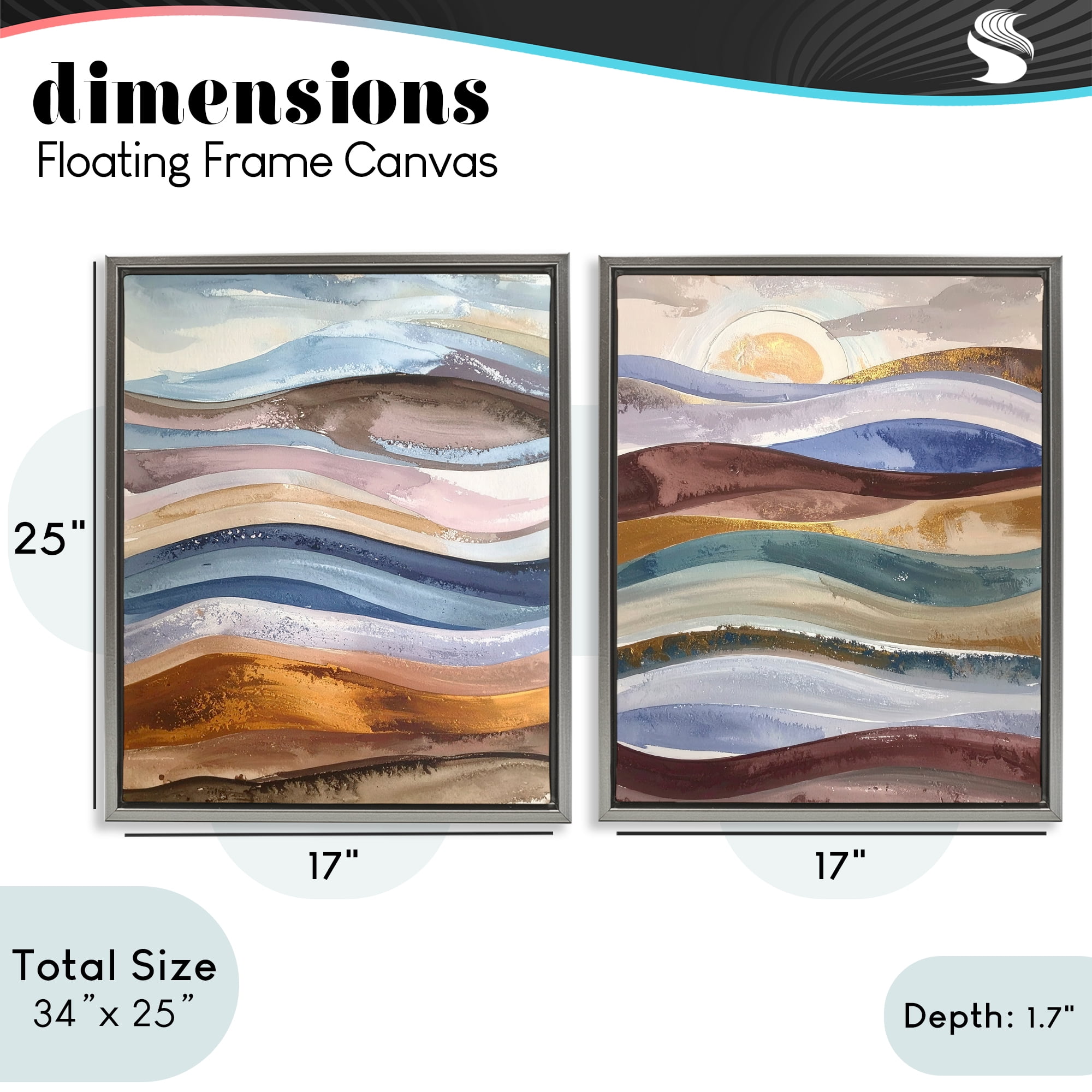Stupell Industries Earthy Ocean Flow 2 Piece Gray Framed Floater Canvas Set, design by Alonza Saunders