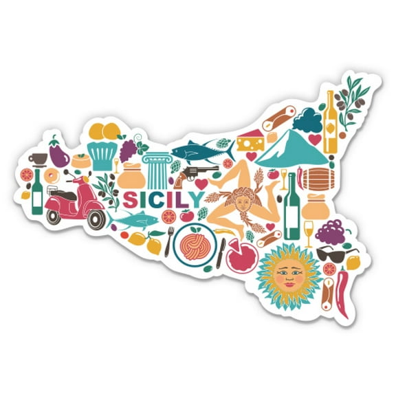 Sicily Italy Map - 3" Vinyl Sticker - For Car Laptop Water Bottle Phone - Waterproof Decal