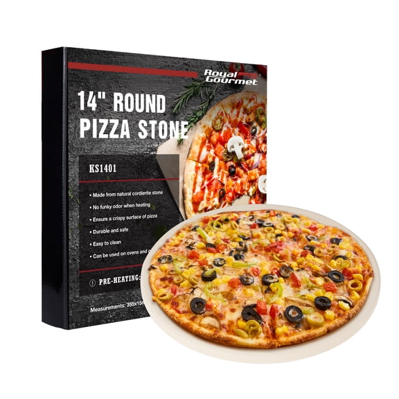Royal Gourmet KS1401 14" Round Cordierite Pizza Stone, Versatile Oven and Grill Essential for Safe Roasting, Bread Baking