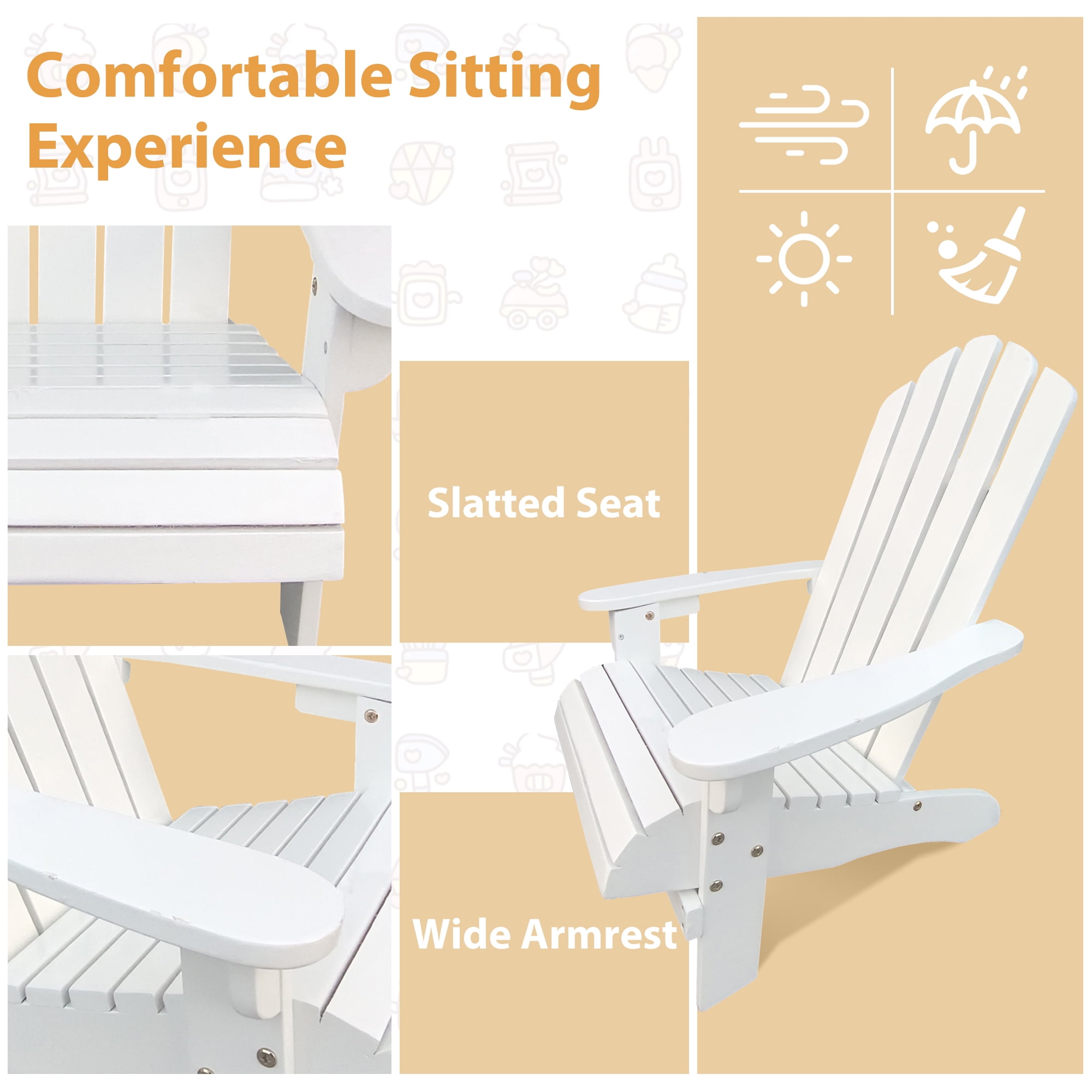 JONPONY Children Outsunny Wooden Adirondack Chair, Ergonomic Design Patio Lawn Chair for Outside Deck Garden Backyard Balcony,White
