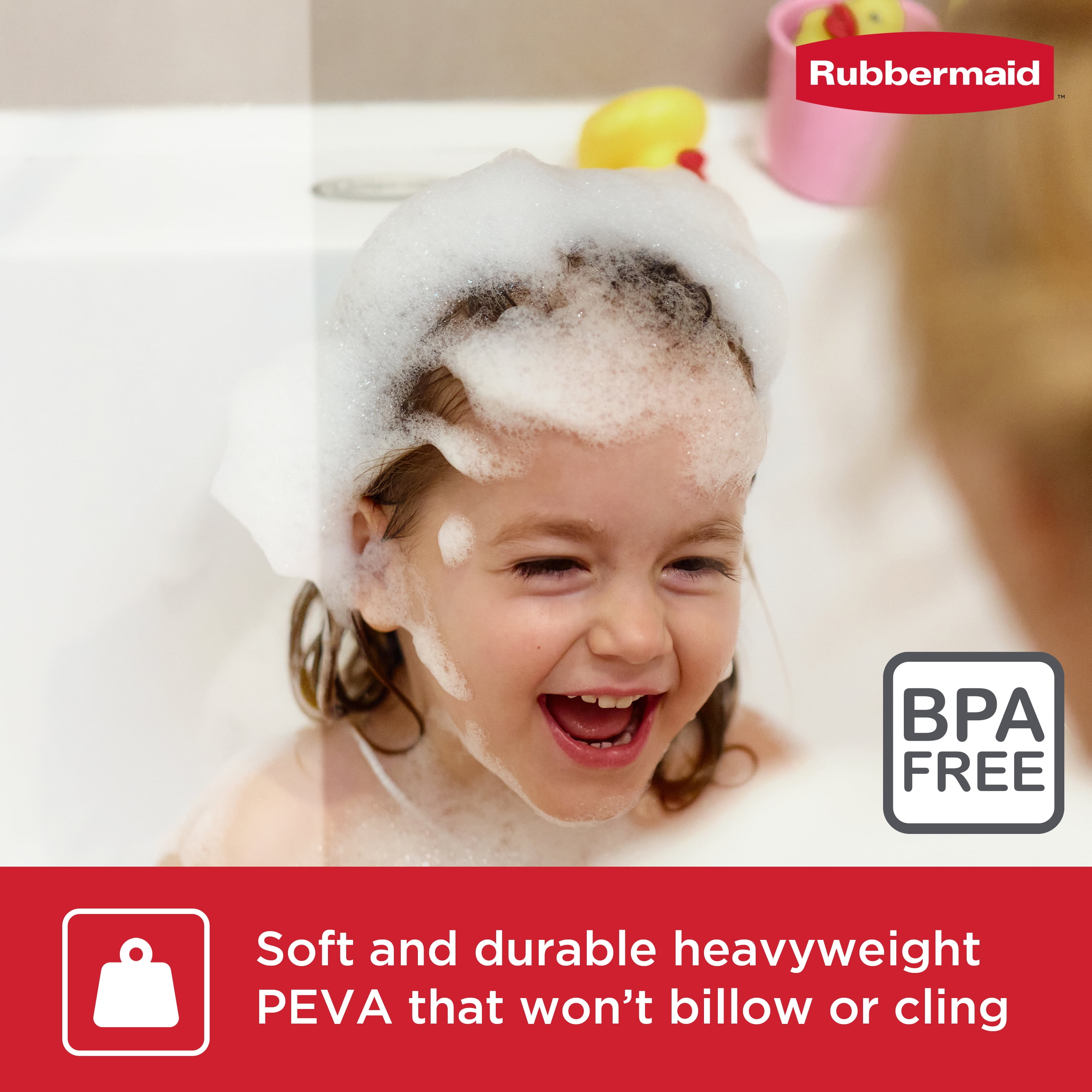 Rubbermaid Clear Heavyweight Waterproof PEVA Shower Curtain Liner, BPA-Free, 70 x 72 inches