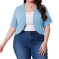 thumbnail image 6 of Women's Plus Size Cropped Cardigans Open Front V Neck Short Sleeve Knit Shrug Lightweight Dress Cover Up Light Blue, 6 of 9