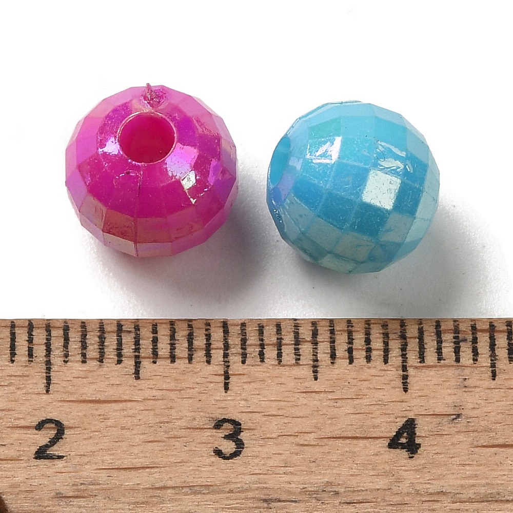 Plating Opaque Acrylic Beads AB Color Round Faceted Mixed Color 9.5mm Hole: 2.7mm 1086pcs/500g