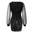 thumbnail image 5 of Babysbule Summer Dresses for Women Ladies Long Sleeve Printed Patchwork Slim V-Neck Ladies Mesh Mini Dress Clothes, 5 of 6