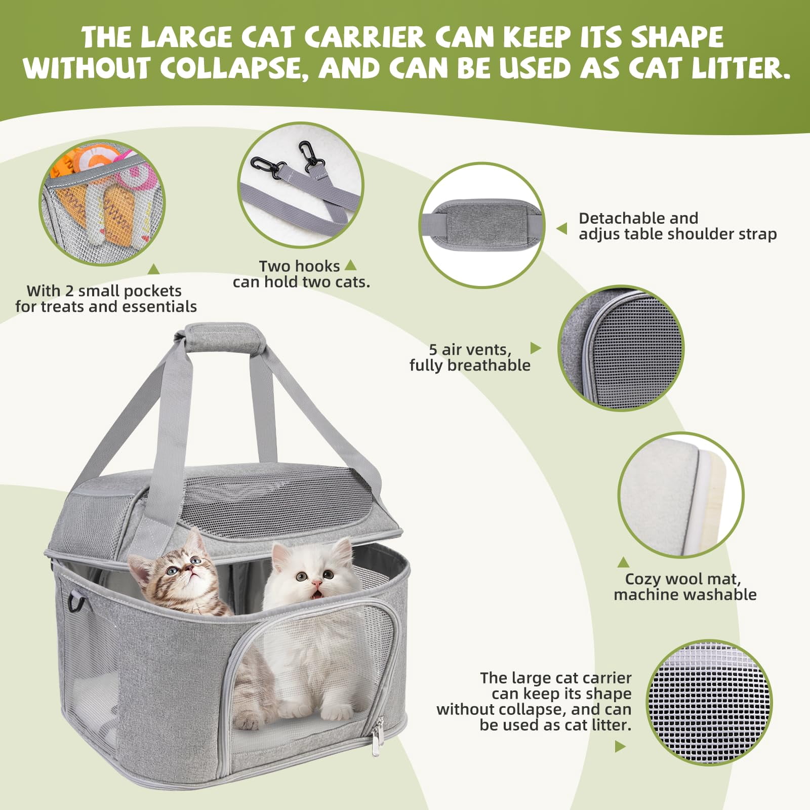 NexTone Premium Cat Carrier for Pets Up to 20 Lbs, Cat Travel Bag Soft-Sided Backpack Pet Carriers with Padded Shoulder Strap, Dog Carrier for Small Dogs Puppy Carry Airline Approved, Gray