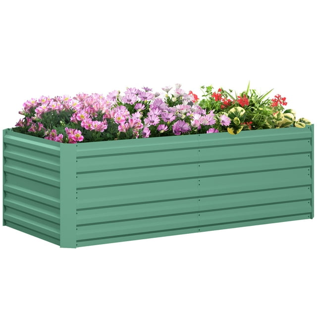 Outsunny Raised Garden Bed Metal Planter Box with Reinforced Rods, Light Green