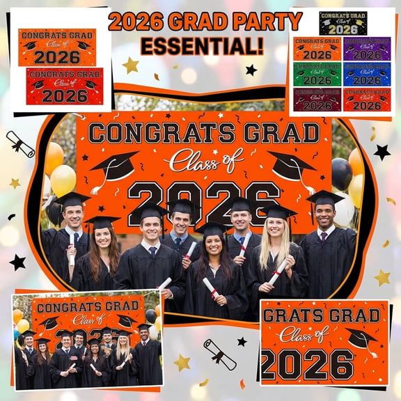 2026 Graduation Party Plastic Backdrop - 70.9" x 43.3" Congrats Grad Banner, Grad Class of 2026 Decorations, Photography & Grad Party Supplies Black