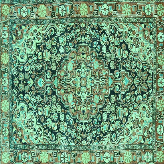 Ahgly Company Indoor Square Medallion Turquoise Blue Traditional Area Rugs, 3' Square