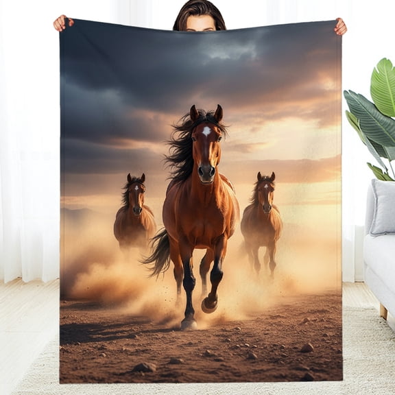 RKSupls Soft Flannel Fleece Blanket, Running Horse Wild Animal  All-Season Blanket  - Allergy Napping Soft Throw for Couch, Travel, Camping