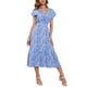 thumbnail image 2 of SAYOO - Vestido de gasa de manga corta para mujer, informal, con flores, cuello en V, cintura alta, línea A, de longitud media SAYOO Moda, 2 of 9
