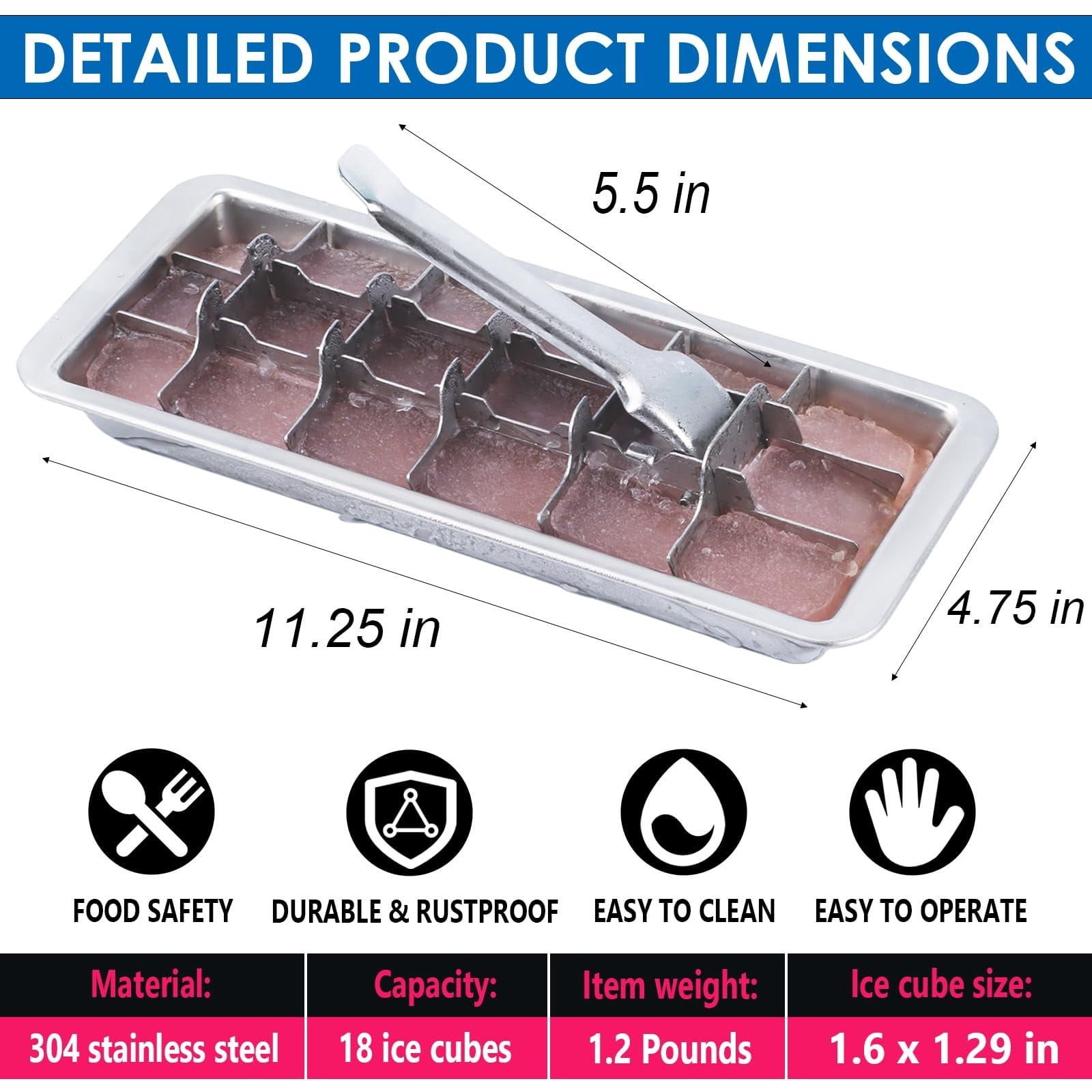 ZYXWVU Stainless Steel Ice Mold Tray DIY Granule Ice Maker Box 304 Stainless Steel Freezer Safe Ice Tray for Home Kitchen Bar Drinks Cocktail Prep