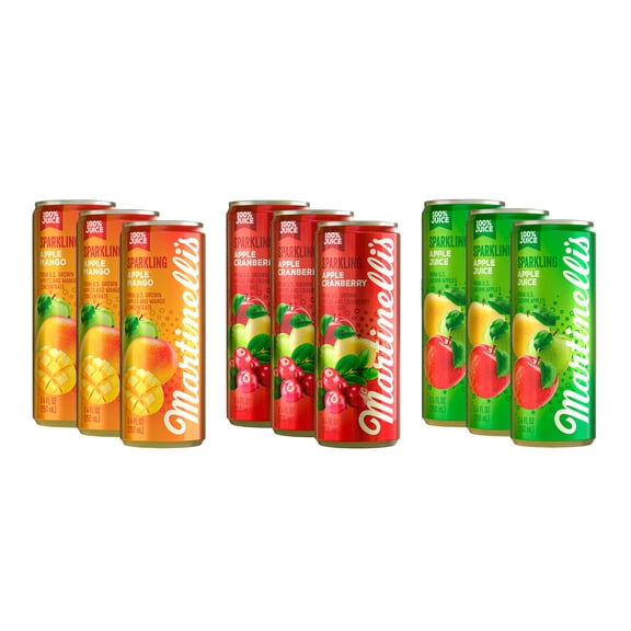 Martinelli's Sparkling 100% Juice Variety Pack, 8.4 Fl Oz Cans, 9 Pack