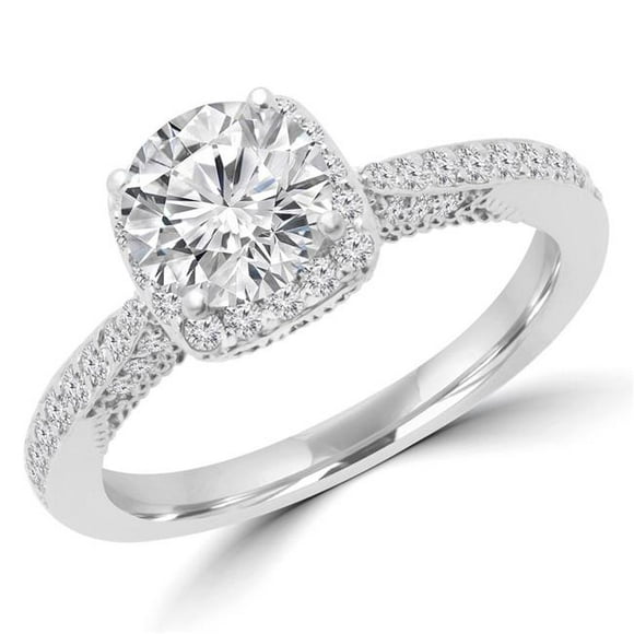 Majesty Diamonds MD180446-5.25 1.3 CTW Round Diamond Vintage Halo Engagement Ring in 14K White Gold - Size 5.25