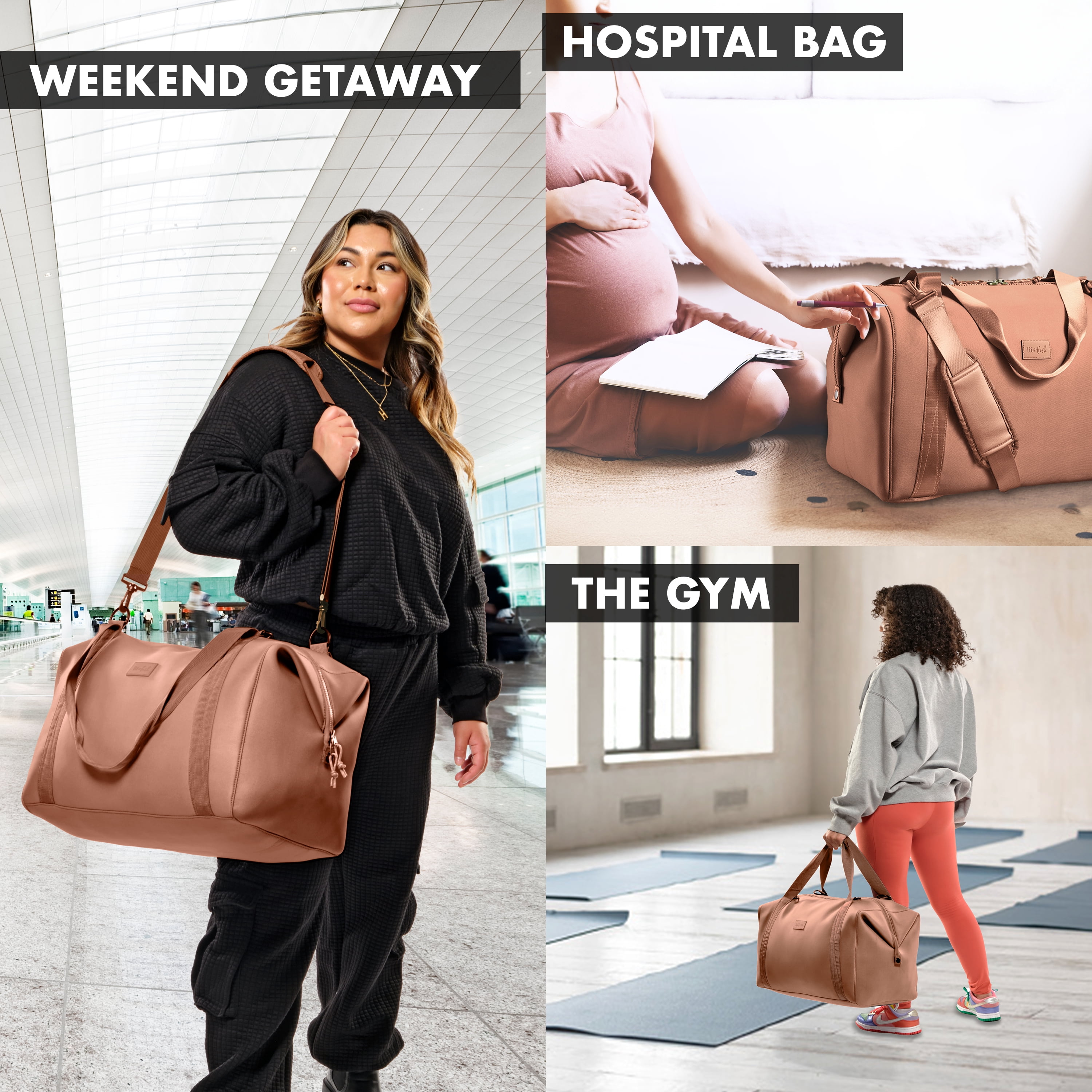 Fit & Fresh Premium Neoprene Weekender Bag, Travel Bag Trolley Sleeve, Carry on Duffel Bags, Copper