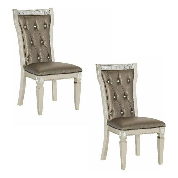 Juhi 21 Inch Side Dining Chairs Set of 2- Mirror Trim Frame- Faux Leather