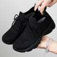 thumbnail image 6 of Platform Sneakers for Women Solid Color Knit Mesh Breathable Slip on Walking Shoes Comfy Stretch Lace up Athletic Shoes Black Size 6.5, 6 of 6