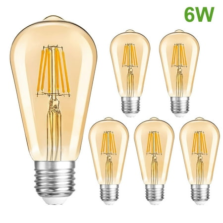

6pcs Vintage LED Edison Bulbs EEEkit Antique LED Filament Bulbs Dimmable LED Bulbs 6 Watt (60W Incandescent Equivalent) E26/E27 Base 2300K Soft Warm White Amber Glass for Home Bathroom Kitchen