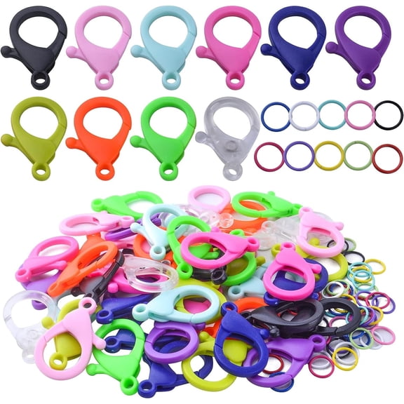 50pcs Hard Plastic Lobster Claw Clasps and 50pcs Metal Open Jump Rings, Lanyard Snap Hooks Lobster Clasp Hook Clips for Keychain DIY Jewelry Crafts Making