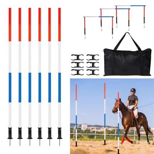 6 Pcs Pole Bending Poles for Horses with Bag, 6FT Adjustable Poles Training Equipment for Horse and Dog,Soccer Equipment for Training(Blue)$$