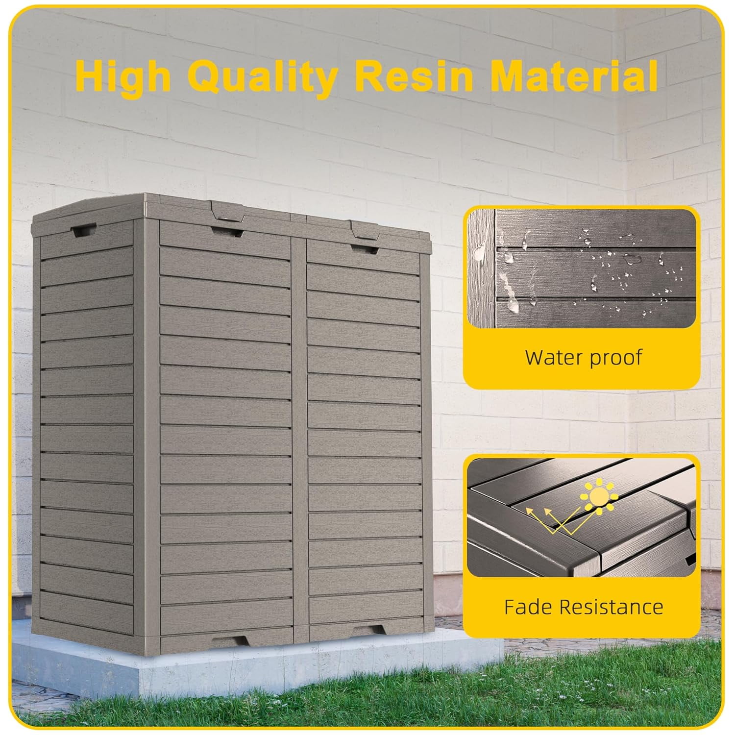 62 Gallon Double Trash Can Outdoor - Resin Garbage Bin Cabinet with Lid & Drip Tray for Patio, Kitchen, Yard - Weatherproof, Easy Assembly (Light Gray, 31"L x 16"W x 34"H)