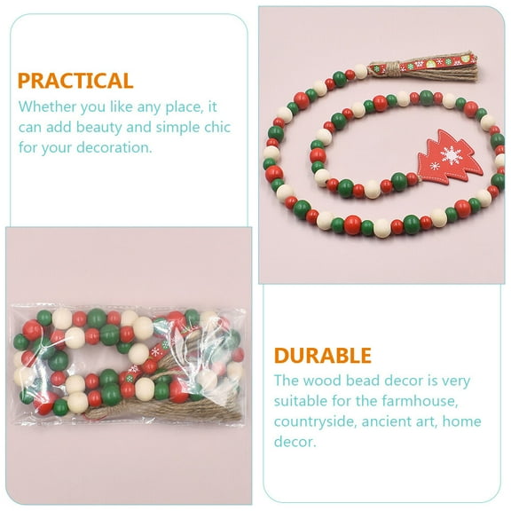 Entireivity Christmas Wood Bead Garland Farmhouse Bead Garland Christmas Party Wall Hanging Decor